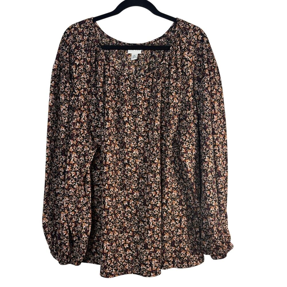 Ava & Viv Floral Long Sleeve Blouse Black Boho Peasant Tunic Top Plus Size 3X